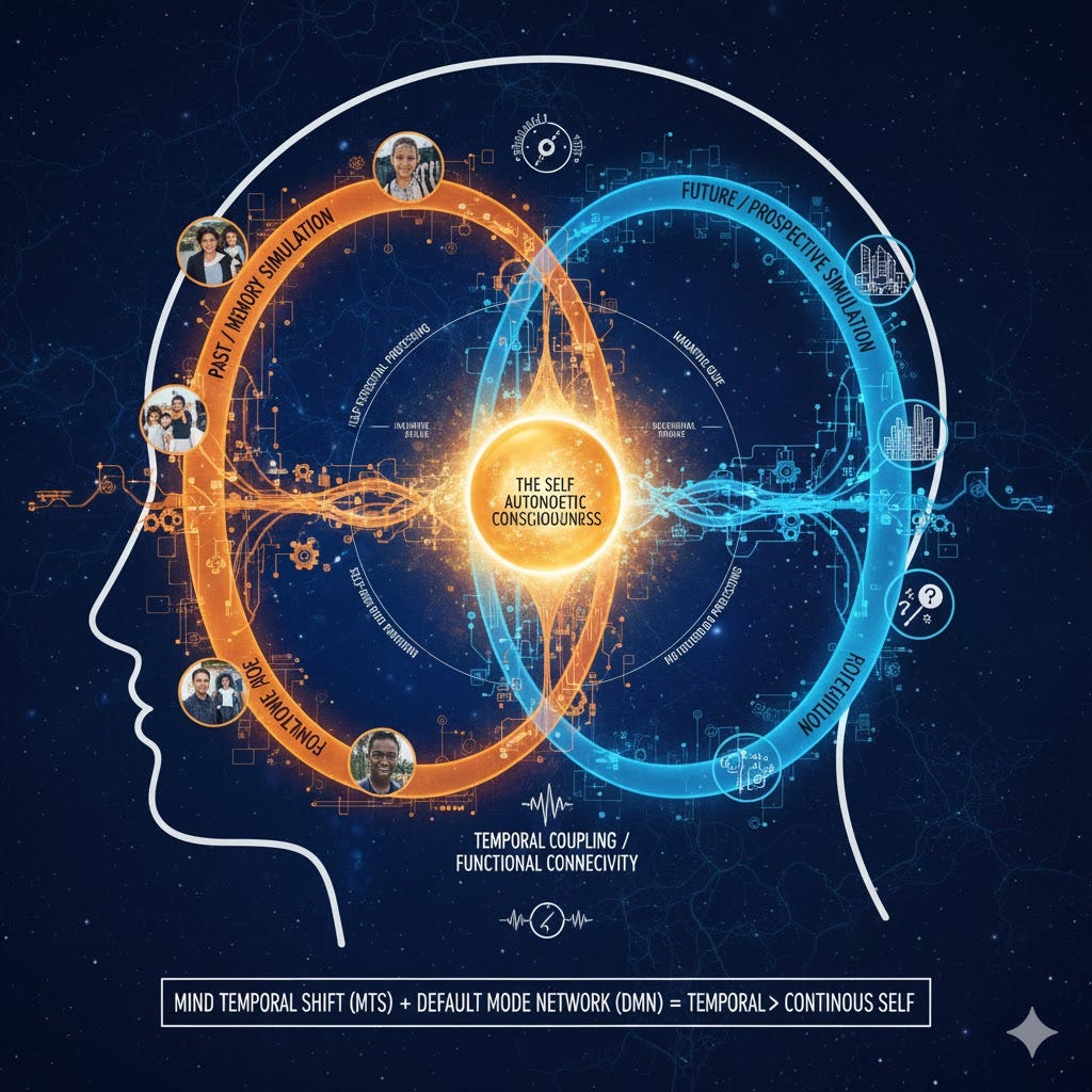 Temporal Continuity of the Self through continuous reinforcement of MTS and DMN