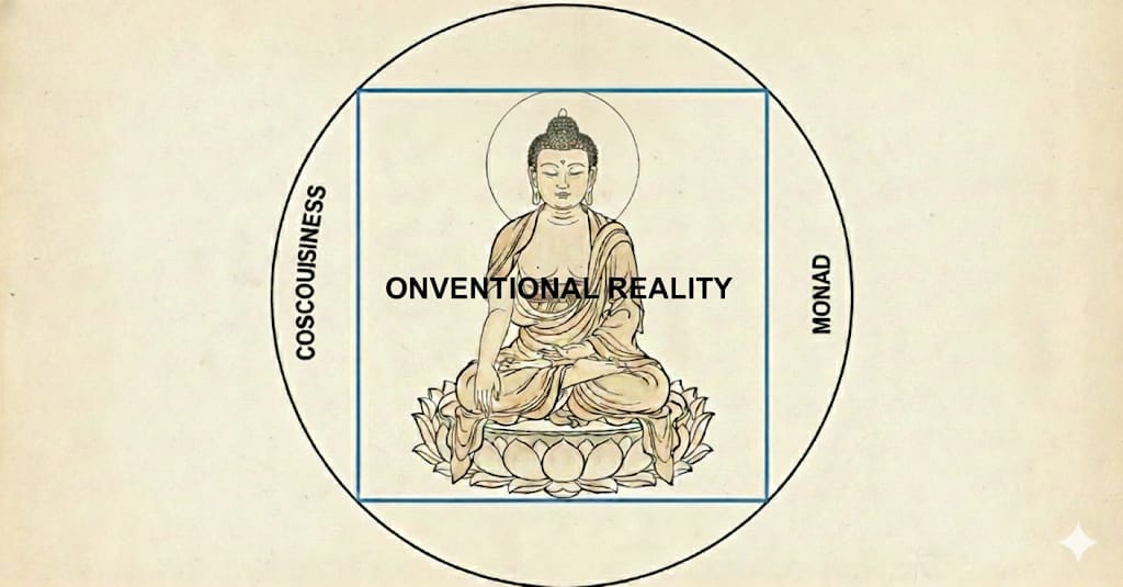 Identification with Monad: Two-truths nature of Monad vs Physical Conventional realm