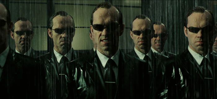 Scene from the Matrix with self-replicating agents