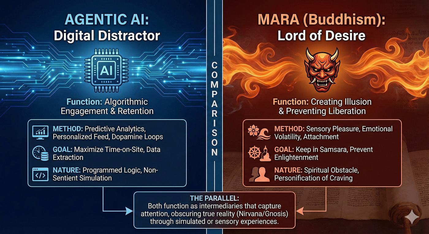 Parallels between Agentic AI daemons and Mara the demon of Buddhism