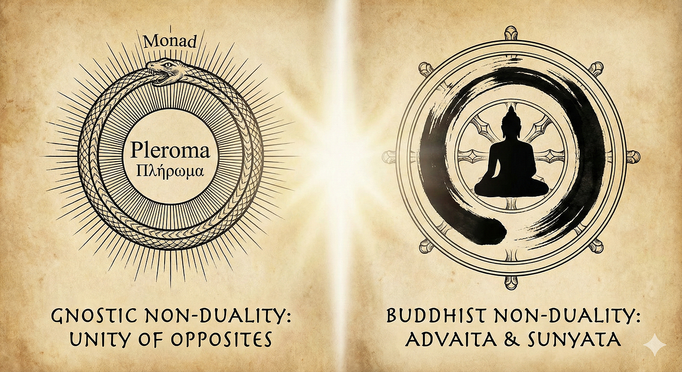 Gnostic non-duality of Monad and Pleroma — Buddhist non-duality (Advaita) of Compassion (Karuna) and Sunyata¹⁷
