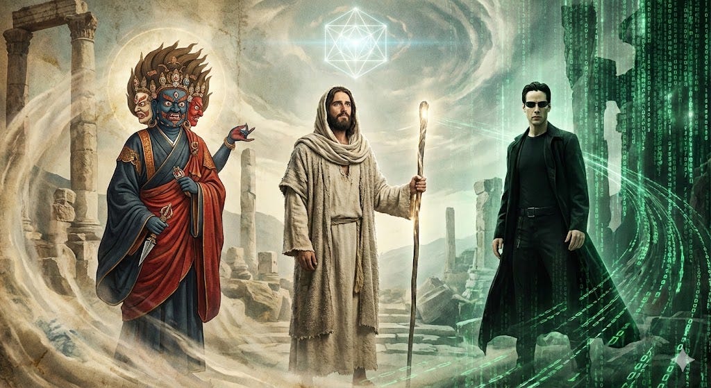 The demon conquering trinity: {𝔹-Vajrakilaya, 𝕐, ℕ} vs {𝕄, 𝔻, Matrix}